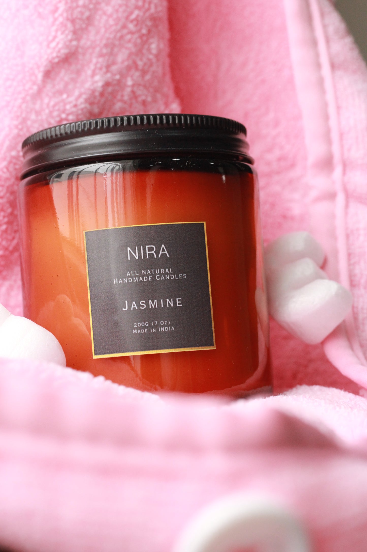 Amber glass jar handmade scented candle