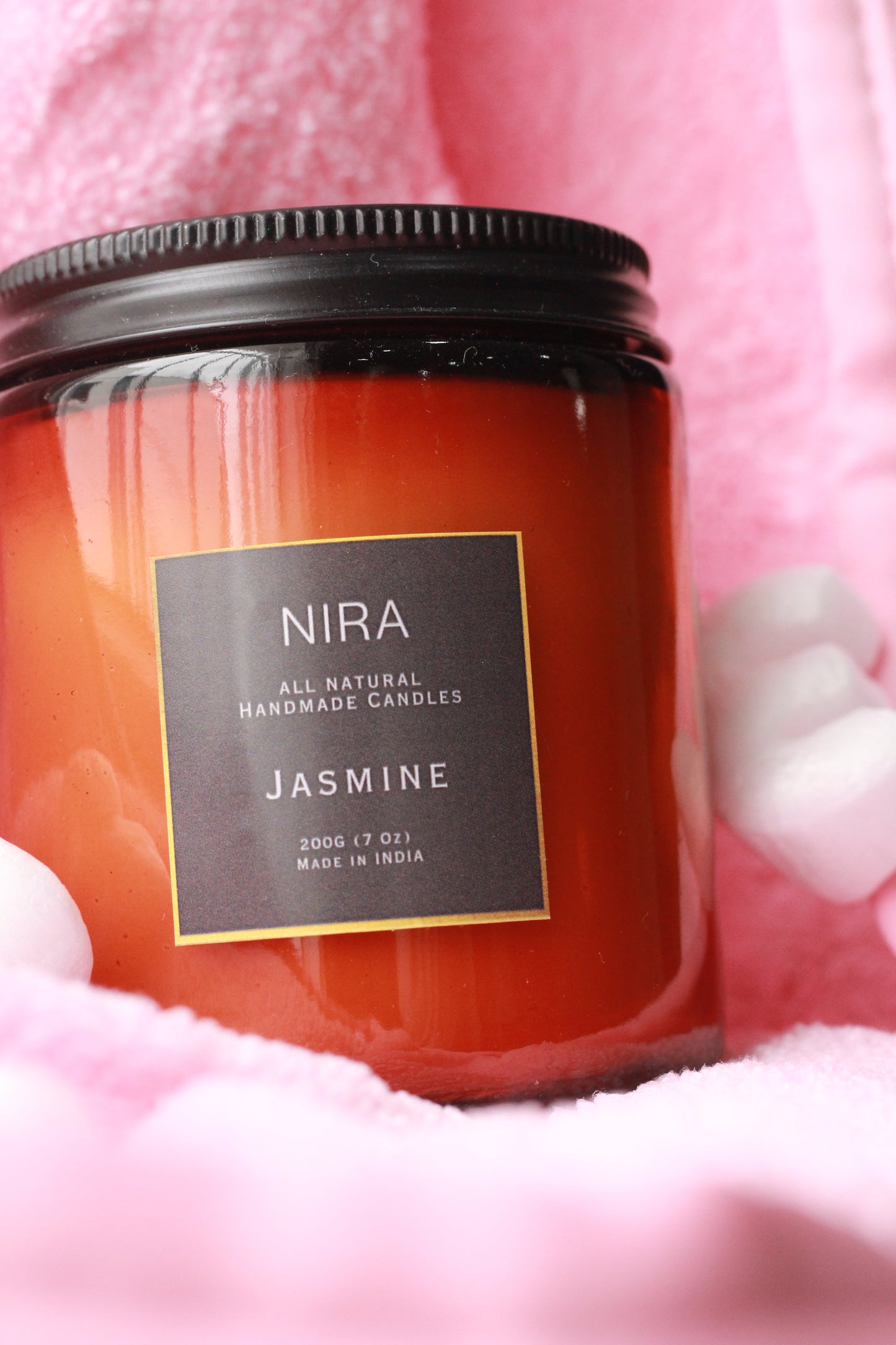 Amber glass jar handmade scented candle